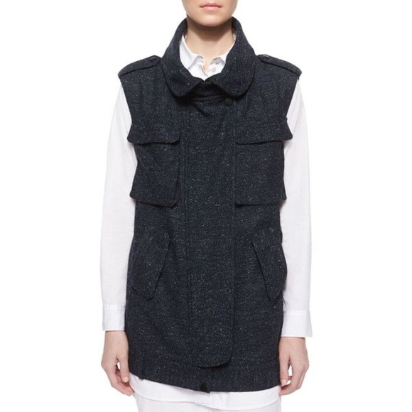 Marissa Webb Kenyon Wool Silk Blend Blue Cargo Pocket Tweed Vest EUC Size Medium
